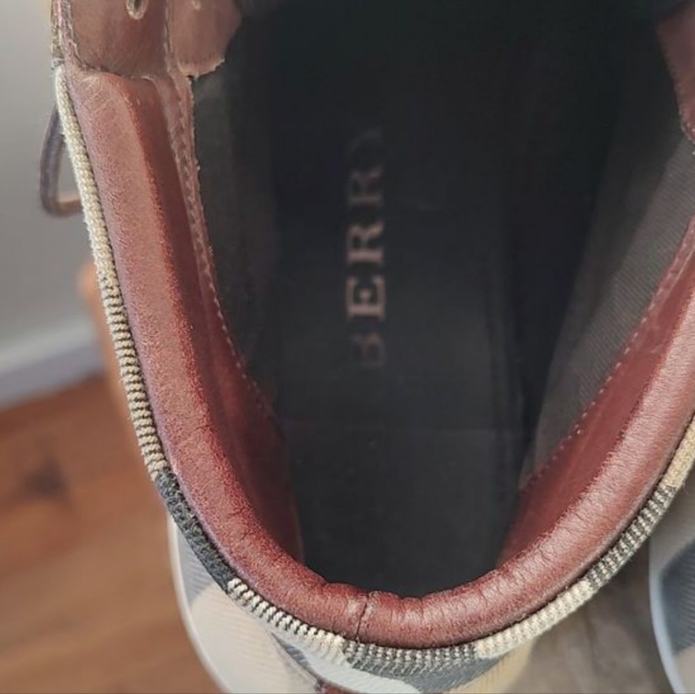SOLD Burberry Leather & Check Canvas High Top Men's Sneakers Size 44 / US 11 - Picture 10 of 12